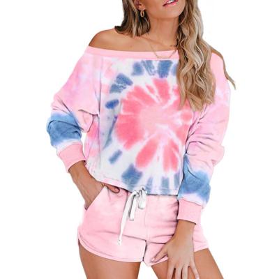 China High Quality Breathable Tie Dye Custom Cotton Sleepwear Round Neck Pajamas Printing Tie Dye Pajamas Set for sale