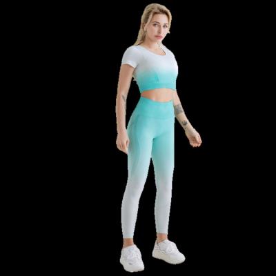 China 2021 New Antibacterial Women's Seamless Fitness Gym Set Antibacterial Wear Yoga Leggings Bra Yoga Set for sale