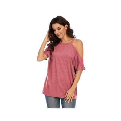 China Anti-wrinkle New Style Customized Women Plus Size O-Neck T-Shirt Sexy Off Shoulder Tuck Hem Solid Color Casual T-Shirt for sale