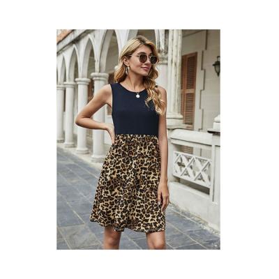 China Fashionable Pocket Quilting Women's Print Factory Direct Sleeve Leopard Print Tops Plus Size T Shirt Dresses for sale