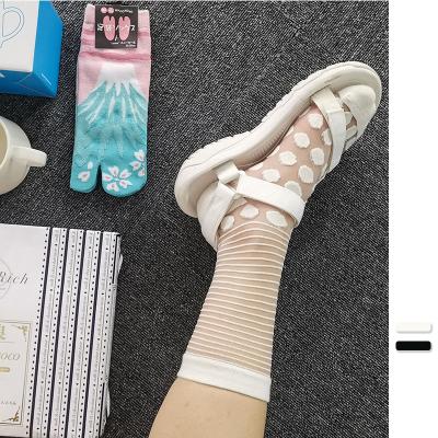 China Summer Cool Thin Transparent Glass Women's Wave QUICK DRY Asymmetrical Dot Stripe Silk Stockings Medium Socks for sale