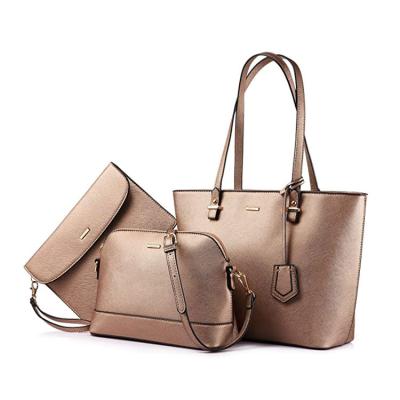 China Custom Women Handbags 3pcs/set Fashion Tote PU Shoulder Bags Ladies Leather Purses and Purse for sale