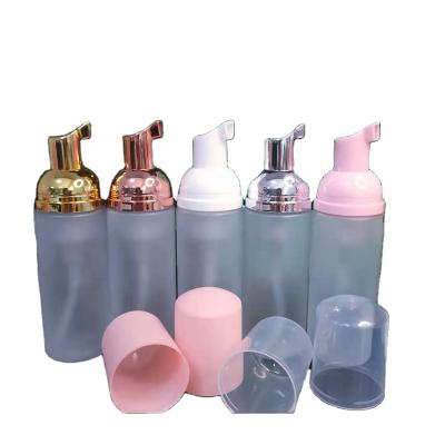 China 30ml-250ml Frost Matte Pink Black Color PET Foam Cosmetic Bottle with Rose Gold Black Foam Pump for sale