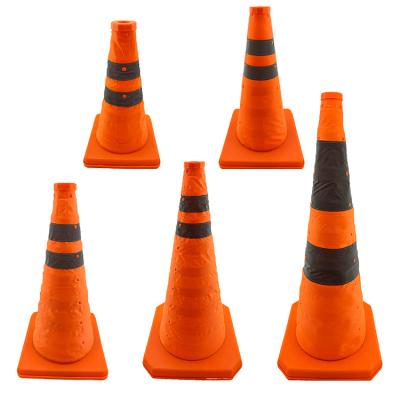 China PP or ABS Collapsible Traffic Cone with Lamp Topper, Traffic Safety LED Light Reflective Universal Extendable Cone for sale