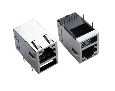 China Female Rj45 USB Connector With Led And Emi Tab - Up Shielded , 90 Degree Pcb Connector for sale