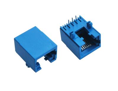 China Full Plastic RJ11 RJ45 Jack Without Led Tab Down 8P8C Single Port Color Blue for sale