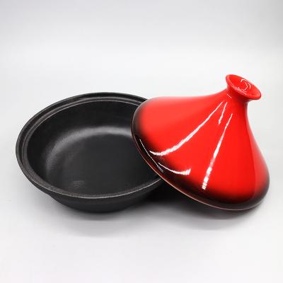 China Hot Selling High Quality Colorful Enamel Nonstick Cast Iron Sustainable Cooking Pot Black With Red Lid for sale