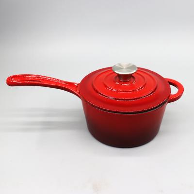 China Wholesale High Quality Viable Enamel Mini Size Saucepan Cast Iron Pot With Lid For Camping Cooking for sale