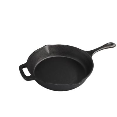 China Wholesale Custom Modern Household Cast Iron Pre-Seasoned Skillet Viable Around Frying Pan With Helper Handle for sale