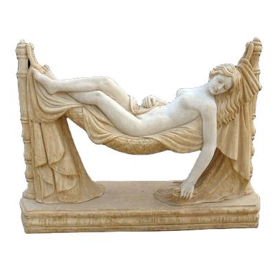 China Modern Minimalist Outdoor Garden Decoration Natural Marble Hand Carving Sleeping Beauty Figure Statue for sale