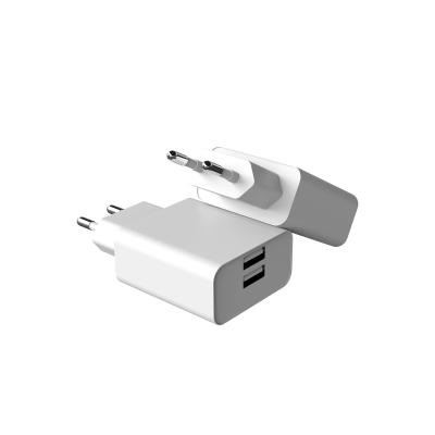 China Dual Port Mobile Phone USB Wall Chargers 2.4A Fast Block Square Flat Charger Power AC Adapter for sale