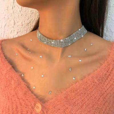 China FASHIONABLE Euramerican style diamond claw chain full choker club female disco exaggerated light luxury necklace for sale