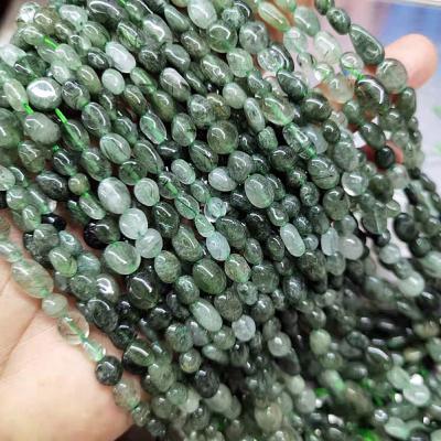 China Polished Beads Strand Natural Soft Gemstone Tumble Shaped Irregularity Green Stone Quartz Loose Rutilated Beads For Jewelry Making for sale