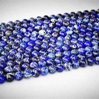 China Imperial Jasper Round Shaped Sea Sediment Gemstone Loose Stone Fashional Souvenir Gifts Natural Blue Color Lazulite Beads Jewelry Making for sale