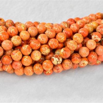 China Polished Beads Strand Natural Smooth Orange Jasper Round Sea Sediment Gemstone Imperial Strand Stone Loose Bead Jewelry Making for sale