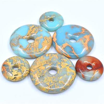 China Natural Gemstone Loose Beads Wholesale Grade Snakeskin Jasper Donut Pendant Serpentine For Natural Stone Jewelry Making for sale