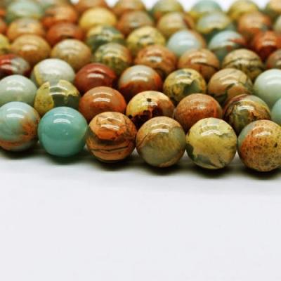 China Natural Smooth Gemstone Serpentine Round Snake Skin Jasper Loose Stone Wholesale Trendy Charm Bead Jewelry Making for sale