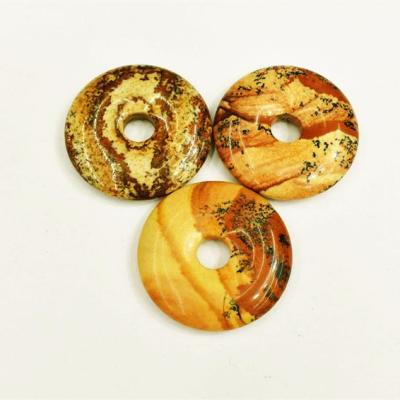 China Hot Wholesale Natural Charm Gemstone Donut Picture Jasper Stone Pendant For Jewelry Smooth Making for sale