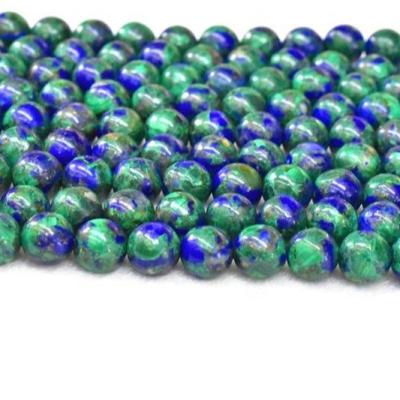 China Natural Gemstone Loose Beads Charm Natural Smooth Gemstone Around Beads 10mm Mix Lazulite Malachite Azurite Loose Stone 8m For Jewelry Making for sale