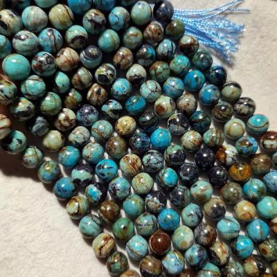 China Polished Beads Strand Charm Natural Smooth Gemstone Opal Round Shape Loose Stone Blue Bead For Jewelry Making for sale