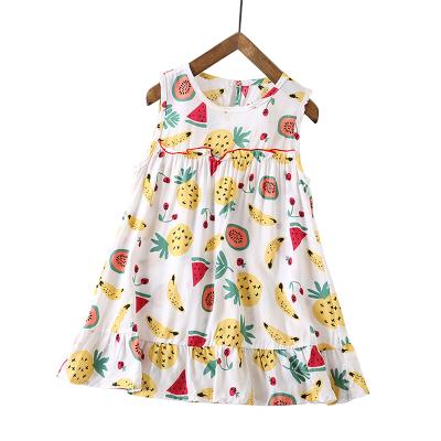 China Anti-Static Summer Beach Kids Girls Dress Sleeveless Wear All Over Fruit Print Girls Holiday Dresses for sale