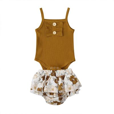 China Baby Romper Sets Spaghetti Strap Kids Clothing Set Summer Cotton Casual Jumpsuit Ribbed Babies Clothes for sale