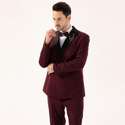 China Latest Design High Quality Anti-wrinkle Wine Red Men Wedding Suit Pictures for sale