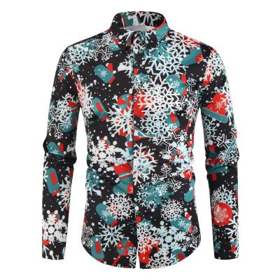 China New Hot Sale Snowflake Digital Print Snowflake Shirt Christmas Series Men's Long Sleeve Anti-Wrinkle Men's Clothing for sale