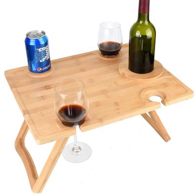 China Mid Century Outdoor Food Serving Portable Wooden Picnic Wine Tray Table with Folding Legs for sale