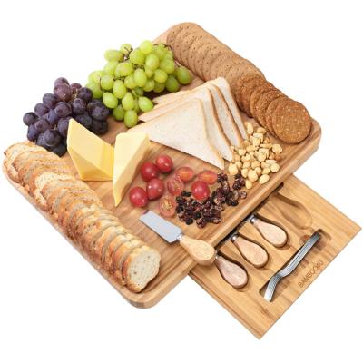 China The Sustainable Wine Server Plat with Slide-Out Drawer Cheese Board and Bamboo Knife Set for sale