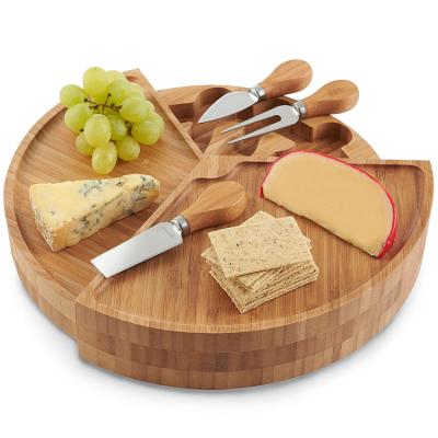 China Viable Bamboo Wooden Tiered Fold Out Board and Specialist 3 Piece Cheese Knife Set for sale