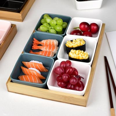 China Food Service European Style Fruit Serving Dish Sauce Box Snack Tableware Submarine Grid Ceramic Dry Tray for sale