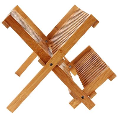 China Sustainable Utensil Folding Drying Rack 18 Slot Bamboo Dish Rack for sale