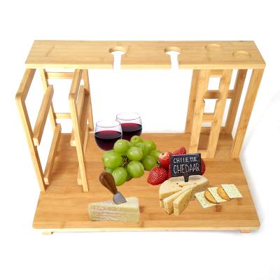 China Sustainable Wine Cart Wooden Bamboo Cheese Board Wine Serving Gift Bamboo Hash Cut Set for sale