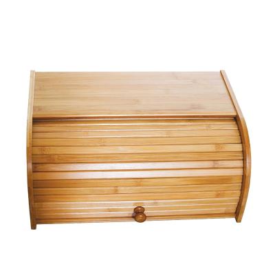 China Sustainable Bamboo Kitchen Food Storage Container Rolltop Bread Rack Box for sale