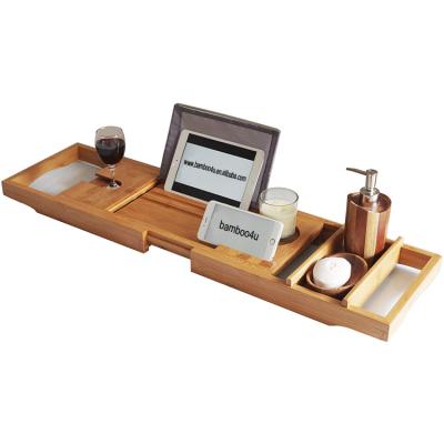 China Sustainable Natural Bath Dreams Bamboo Tub Cart Tray with Widening Sides for sale