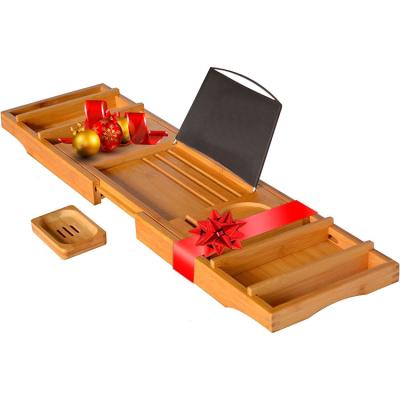 China Sustainable Water Resistant Natural Bamboo Bathtub Trolley Tray Organizer For Bath Stuff And Accessories for sale