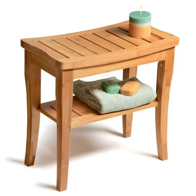 China Bathroom Furniture Bamboo Shower Seat Bench With Storage Shelf For Seating for sale