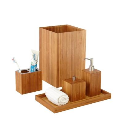 China Sustainable Bamboo 5-Piece Bathroom Bases And Vanity Accessory Set for sale