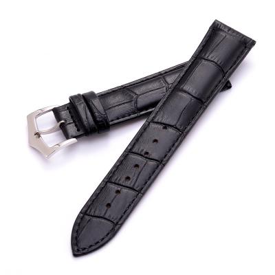 China Durable Silver High Polished Metal Watch Buckle Two Pieces Classic Alligator Leather Watch Band Strap for sale