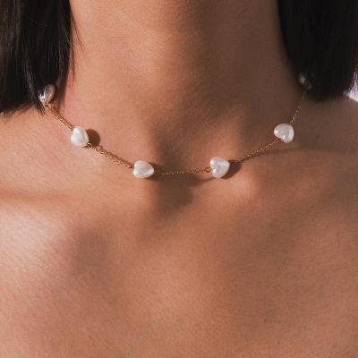 China Europe and America Fashion Women Girl Faux Pearl Heart Choker Necklace for sale