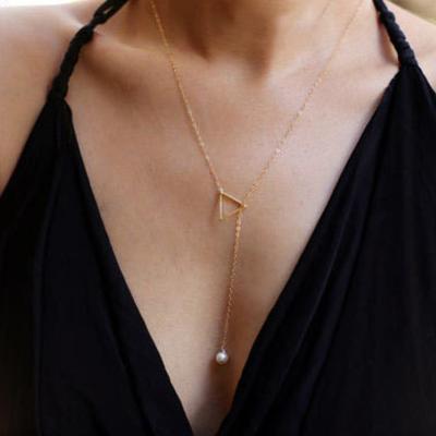 China Europe and America Pearl Long Triangle Chain Elegant Gold Necklace for sale