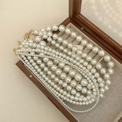 China Europe and America 4-12MM Glass Pearl Necklace for Women Round White Pearl Necklace Strand Pearl Jewelry for sale