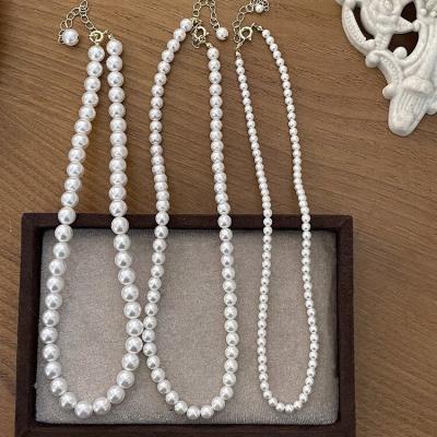 China Europe and America Faux Pearl Necklace White 4mm 6mm 8mm 10mm Glass Pearl Strand Wedding Necklace Jewelry 12mm For Women for sale