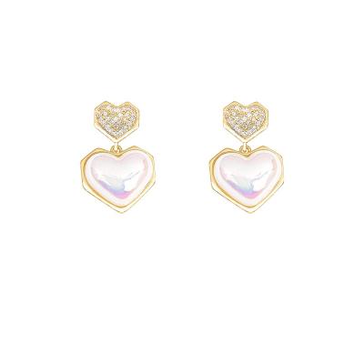 China CLASSIC Double Heart Rhinestone Pearl Dangle Earrings For Women Fashion Jewelry for sale