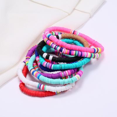 China CLASSIC Boho Mixed Color Polymer Clay Beaded Disc Beads Bracelet Stretch Elastic Jewelry for sale