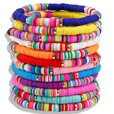 China CLASSIC Boho Style Rainbow Polymer Clay Beads Bracelet on 18cm Elastic for sale