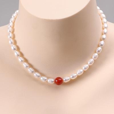 China Europe and America cultured white rice pearl freshwater necklace for sale