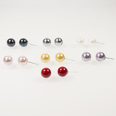 China Fashion CLASSIC Jewelry 6 Colors South Sea Shell Pearl Round Beads Silver Stud Earrings for sale