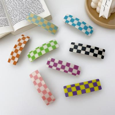 China Environmentally Friendly Hot Selling INS PVC Hair Clips 8.5cm Plaid Colors Spring Hair Clips For Women for sale